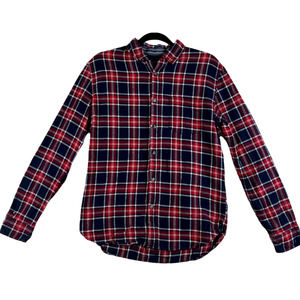 DENIM & FLOWER Slim Fit Buffalo Plaid FLANNEL Shirt Red Navy Check Men Sz M